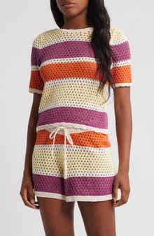 VERO MODA True Stripe Open Stitch Short Sleeve Sweater