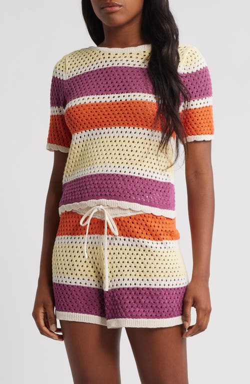 Vero Moda True Stripe Open Stitch Short Sleeve Sweater In Multi