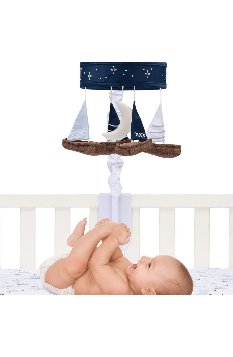 Lambs & Ivy Little Skipper Sailboat & Moon Musical Baby Crib Mobile Soother Toy, Alternate, color, Blue