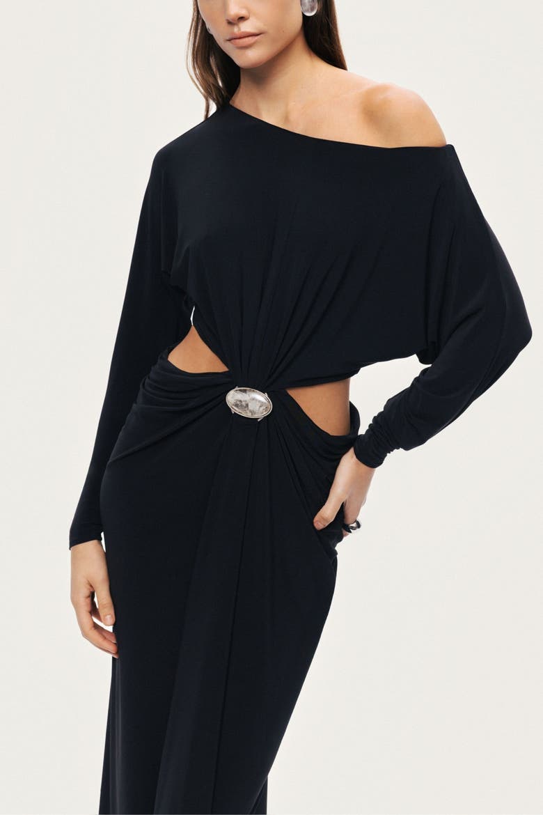 One-Shoulder Cut-Out Maxi Dress, Alternate, color, Black