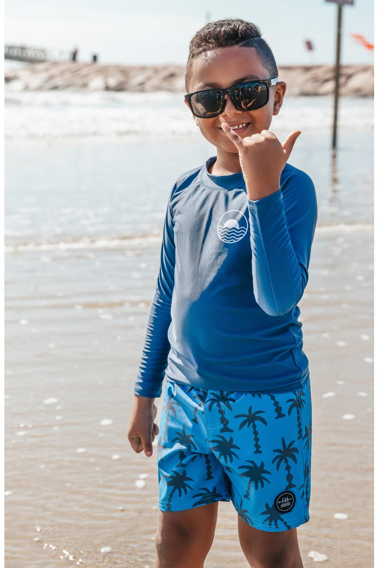 Kids' Wavy Palm Board Shorts, Alternate, color, SEASIDE BLUE