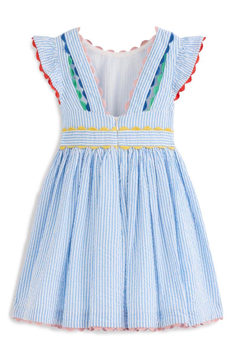 Kids' Scalloped Trim Stripe Seersucker Dress, Alternate, color, SAPPHIRE BLUE STRIPE