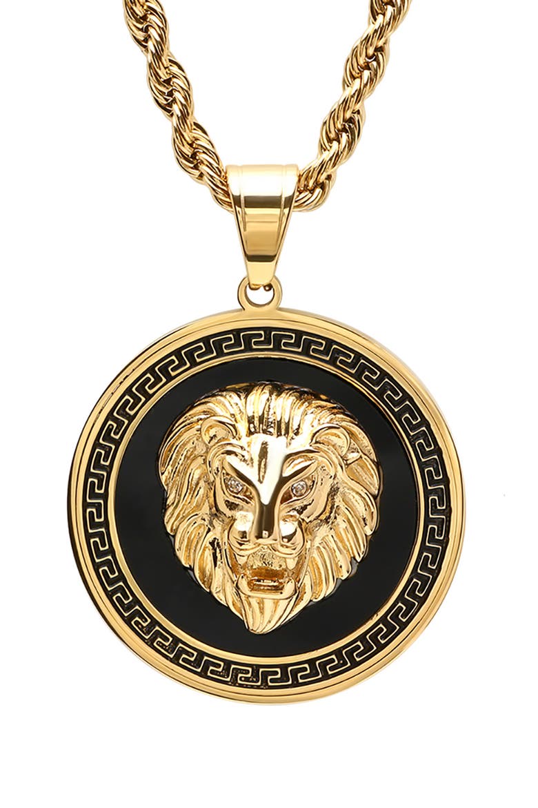 Men's 18K Gold Plated Stainless Steel Lion Pendant Necklace, Alternate, color, GOLD/ BLACK