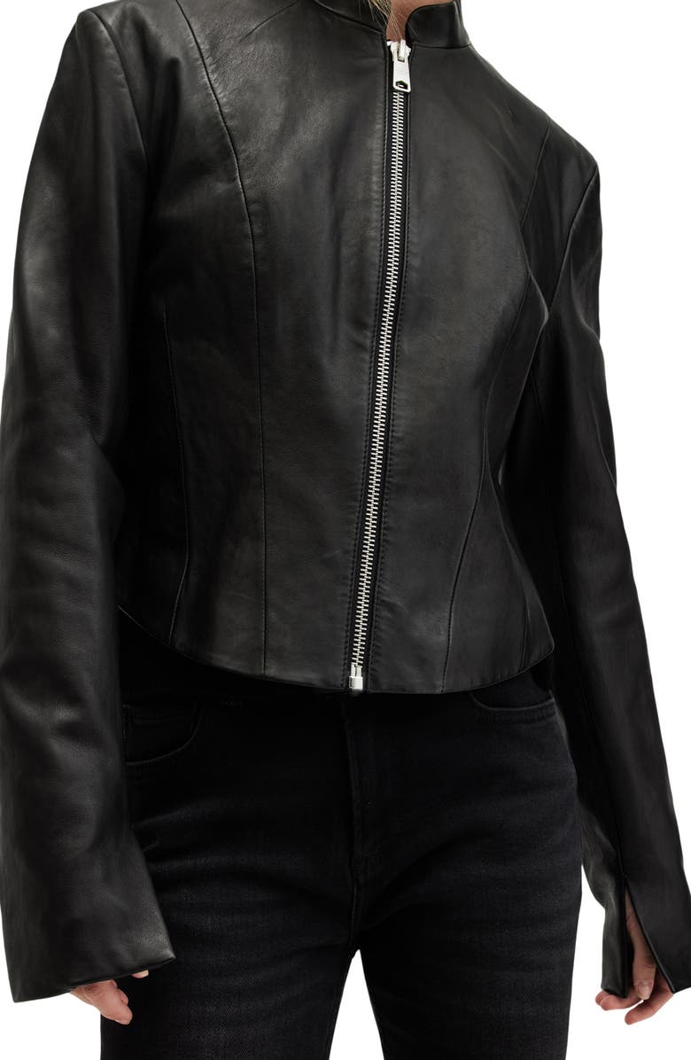 AllSaints Sadler Leather Jacket, Alternate, color, Black