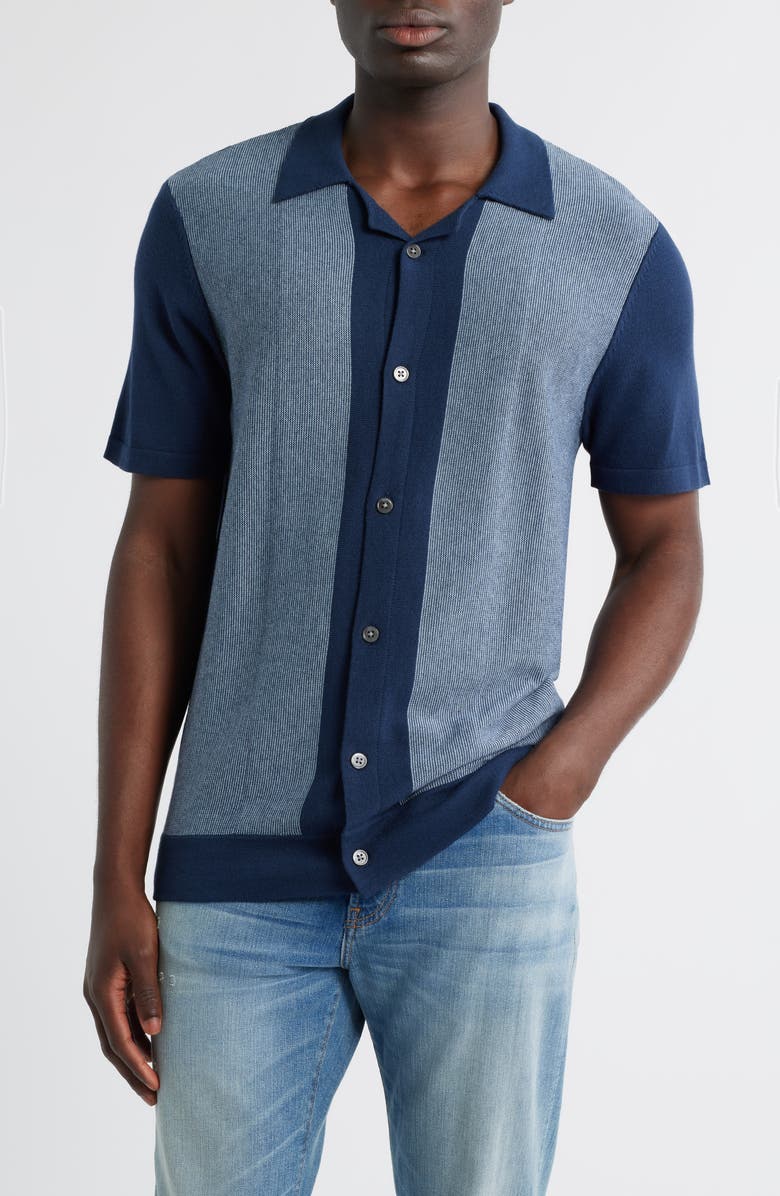 Rails Silas Stripe Knit Cotton Blend Camp Shirt, Main, color, Navy Lagoon Stripe