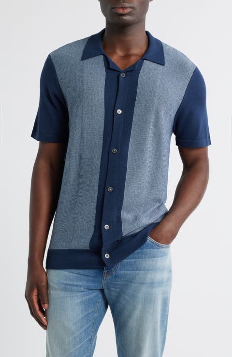 Silas Stripe Knit Cotton Blend Camp Shirt