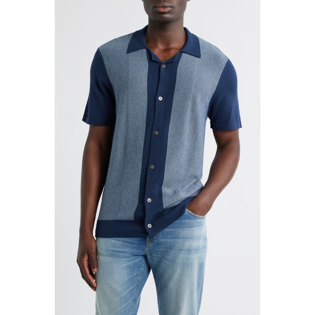 Rails Silas Stripe Knit Cotton Blend Camp Shirt In Blue