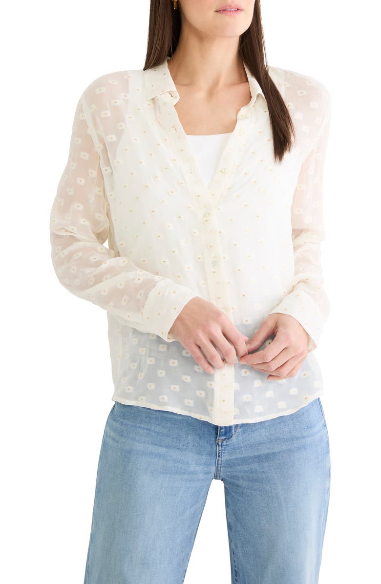 NIC+ZOE Aura Metallic Swiss Dot Button-Up Top, Main, color, White Multi
