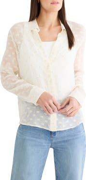 NIC+ZOE Aura Metallic Swiss Dot Button-Up Top