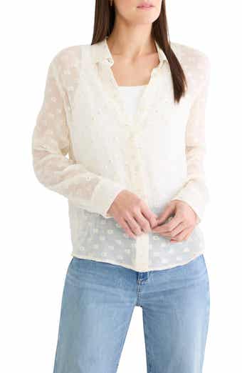 Aura Metallic Swiss Dot Button-Up Top