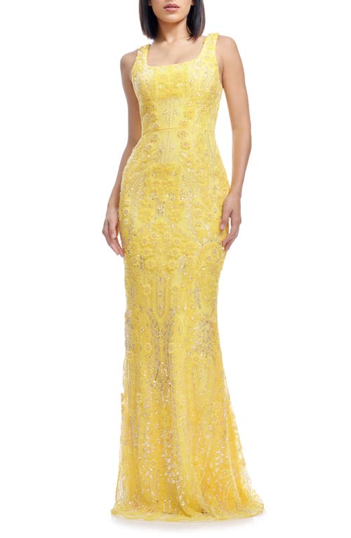 Shop Dress The Population Tyra Beaded Chiffon Mermaid Gown In Canary