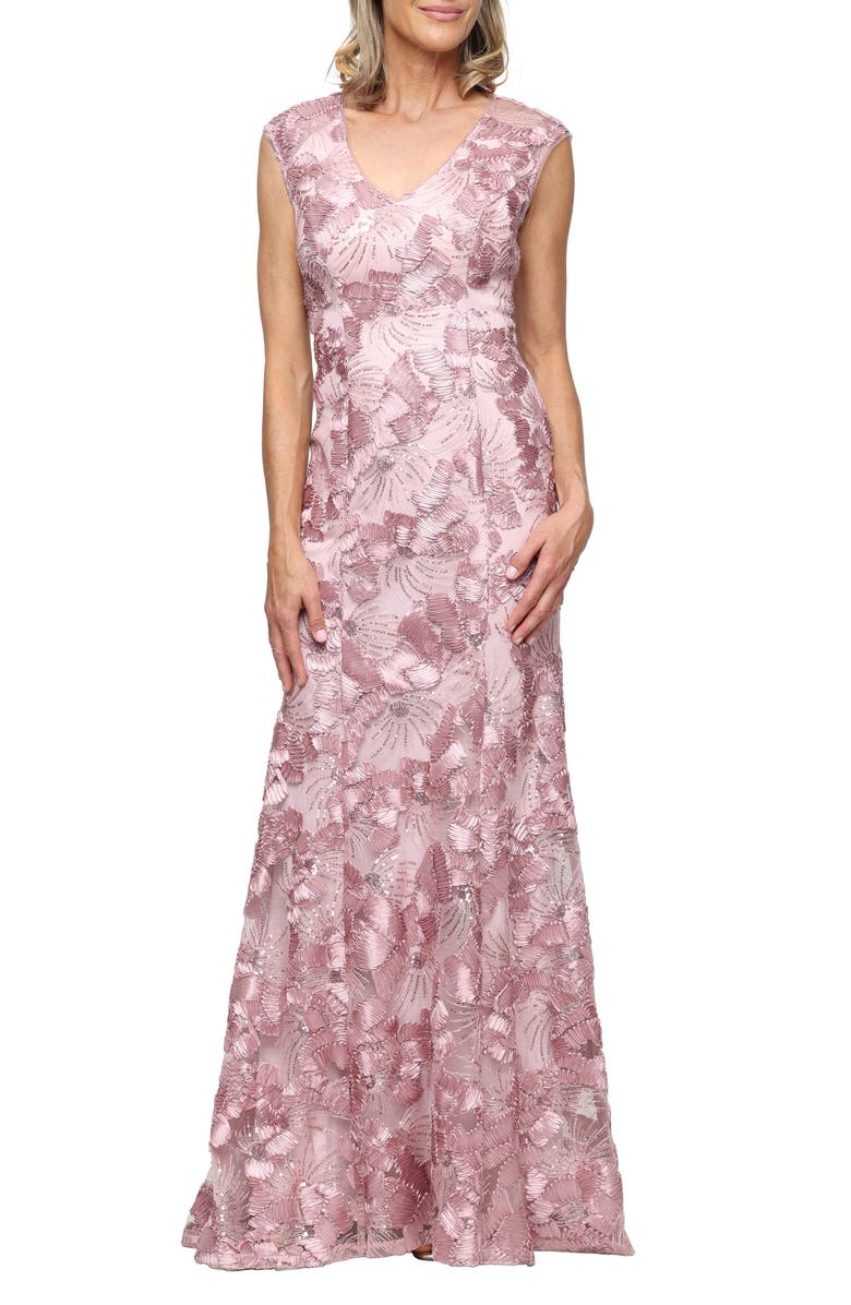 Alex Evenings Sleeveless Sequin Soutache Gown, Main, color, Rose