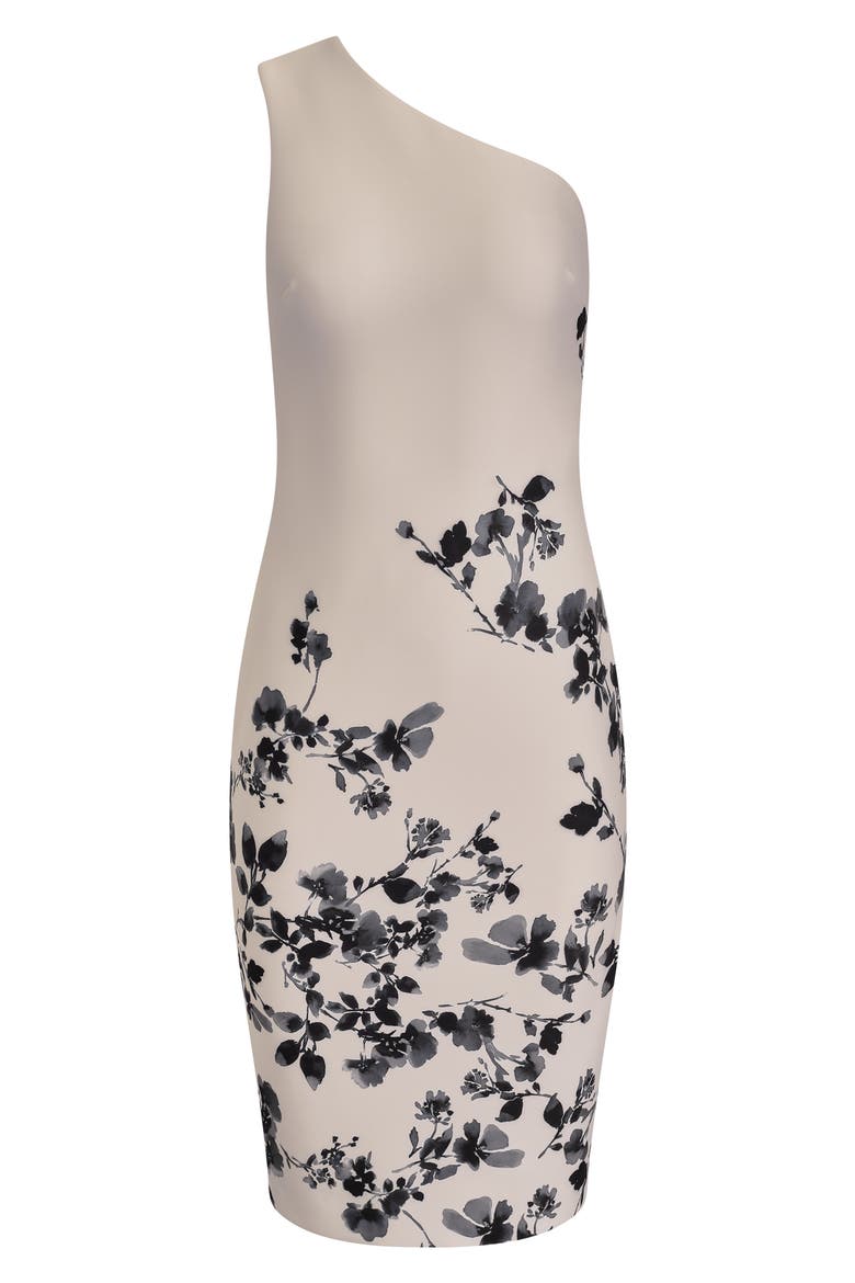 One Shoulder Floral Print Dress, Alternate, color, CREAM/BLACK MULTI