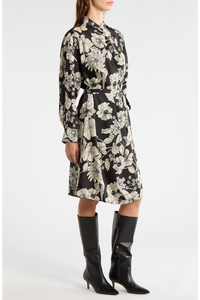 Floral Tie Belt Long Sleeve Dress, Alternate, color, BLACK FLOWER MULTI
