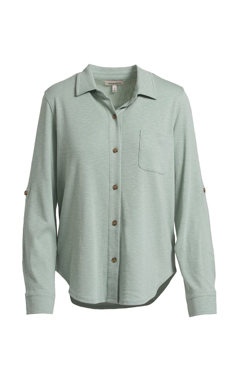 Single Stitch Knit Button-Up Shirt, Alternate, color, Hunter Green