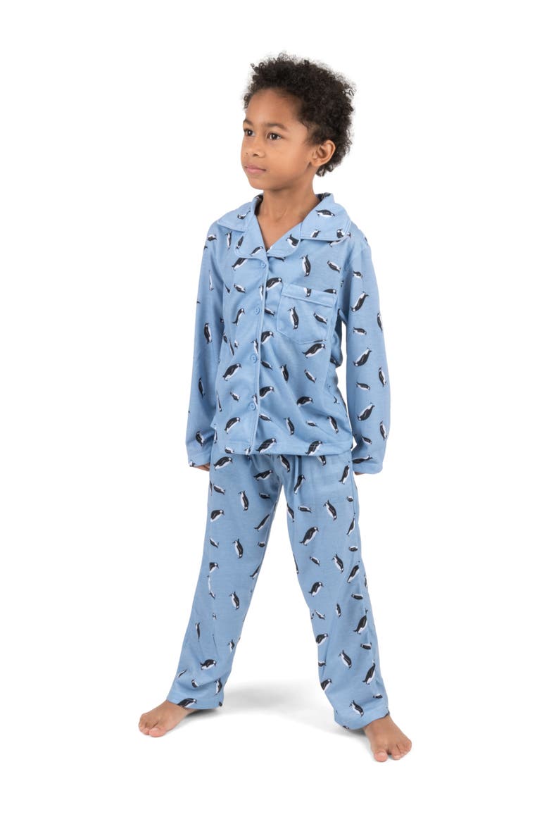 Blue Penguin 2-Piece Button Down Pajama Set, Main, color, BLUE