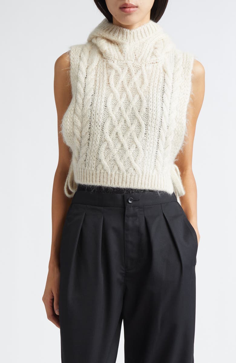 Tao Comme des Garçons Batoner Hooded Cable Knit Mohair & Wool Sweater Vest, Main, color,