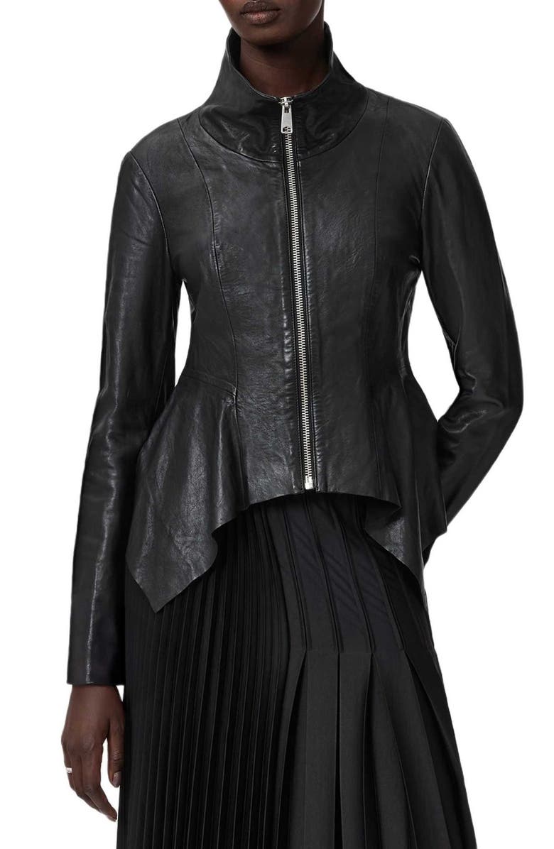 AllSaints Grace Leather Biker Jacket, Main, color, Black