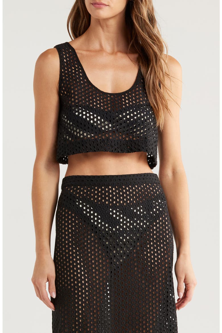 The Minka Cotton Eyelet Crop Cover-Up, Main, color, NOIR