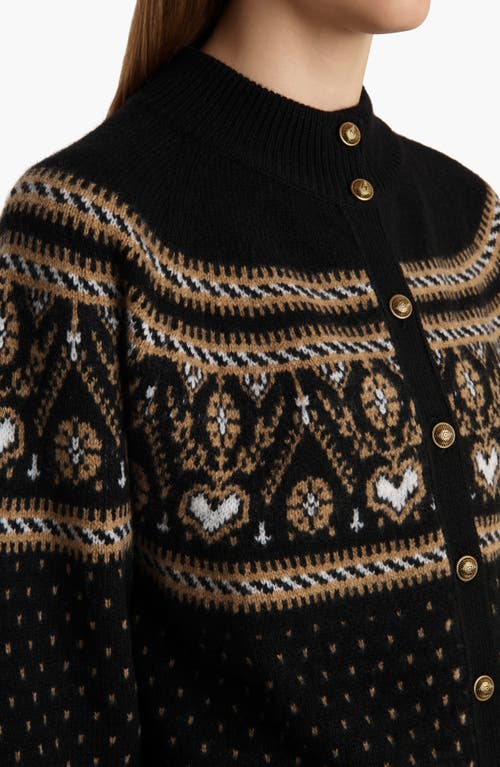 Khaite Marc Fair Isle Cashmere Cardigan In Black