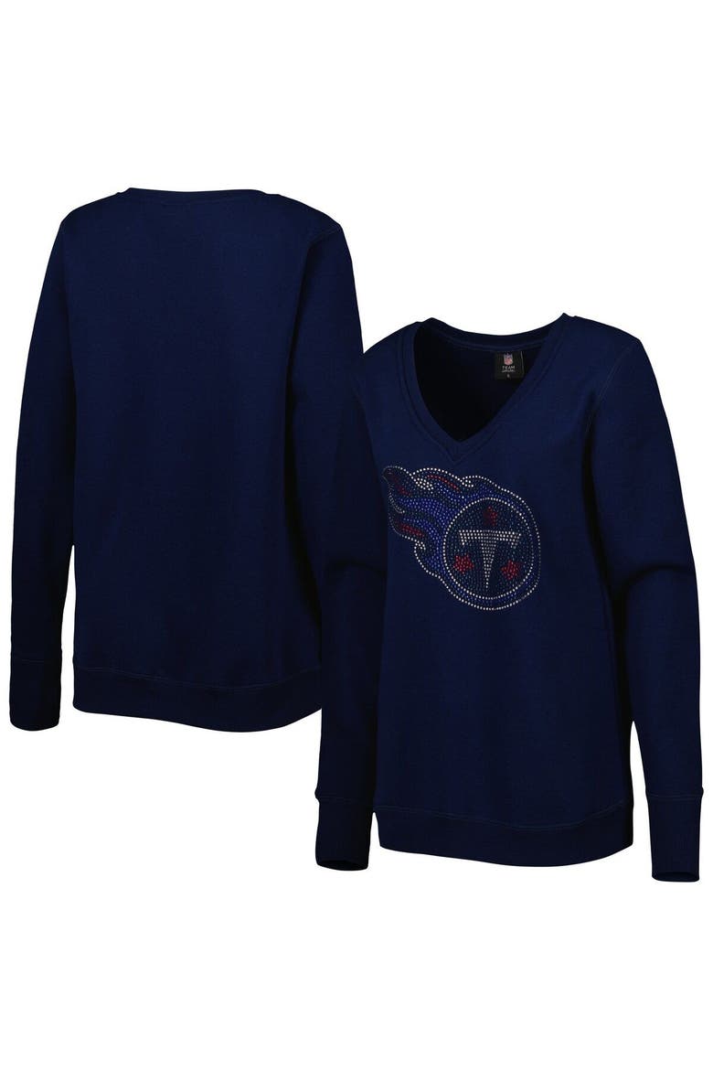 Women's Cuce Navy Tennessee Titans Deep V-Neck Pullover Sweatshirt, Main, color, Navy
