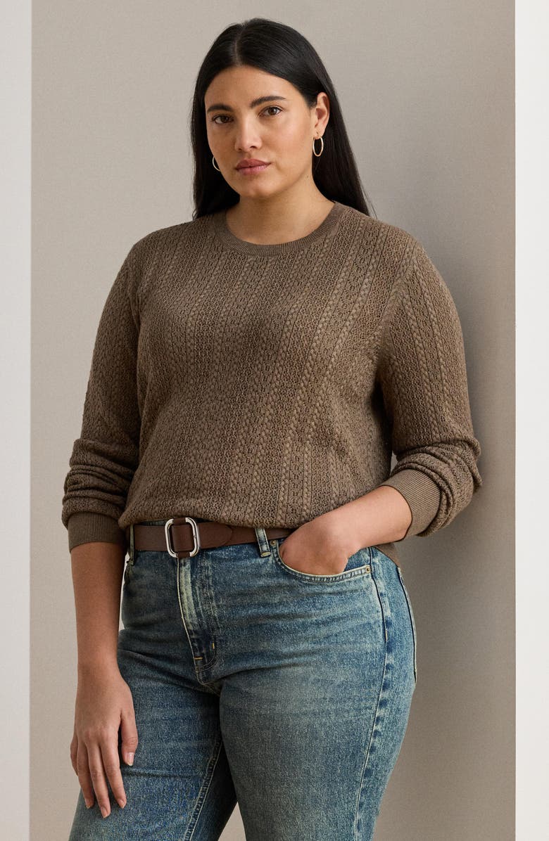 Lauren Ralph Lauren Pointelle Stitch Cotton Blend Sweater, Alternate, color,
