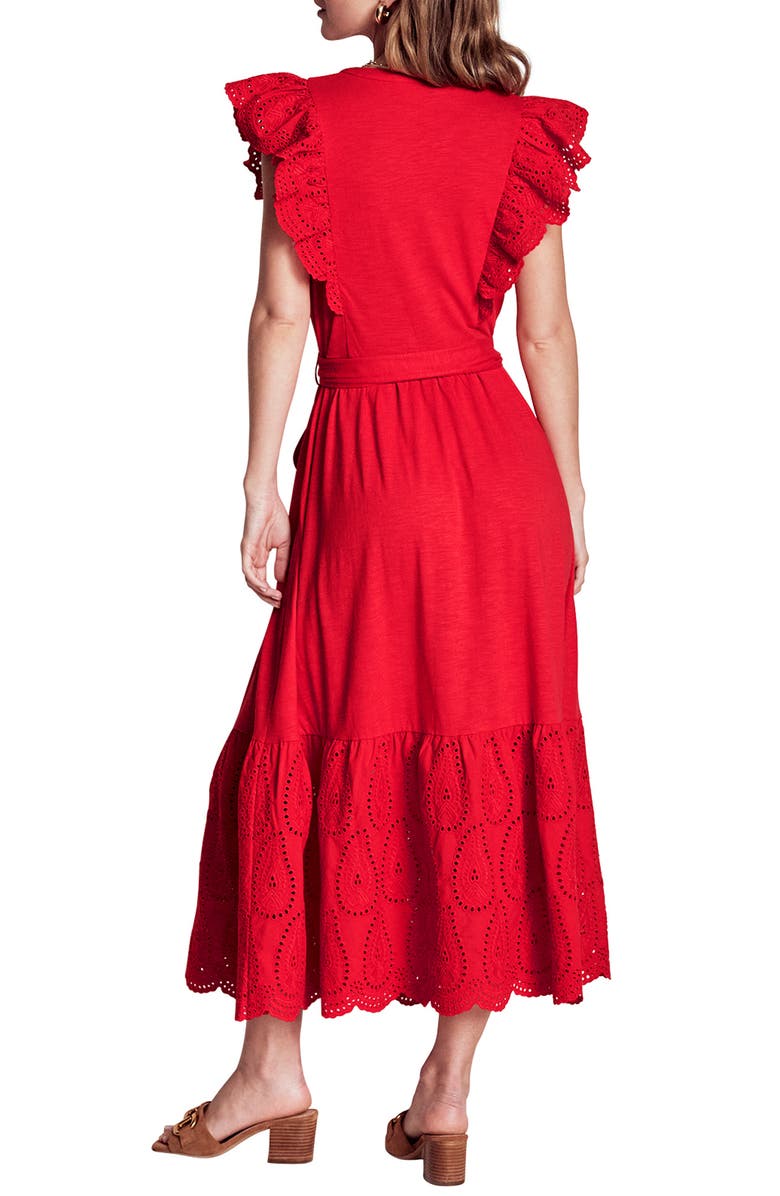 Boden Eyelet Embroidery Tiered Midi Dress, Alternate, color, Poppy Red