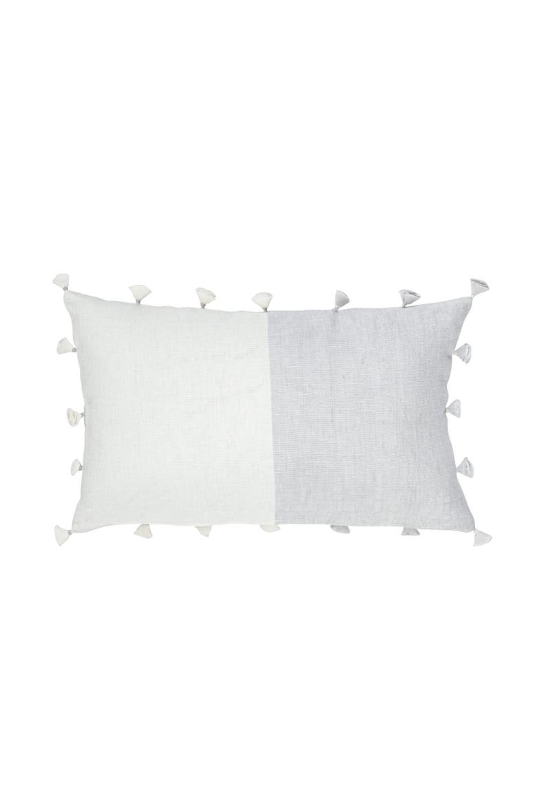 Beige Tassels So Soft Linen Pillow with Down Insert, Main, color, Grey