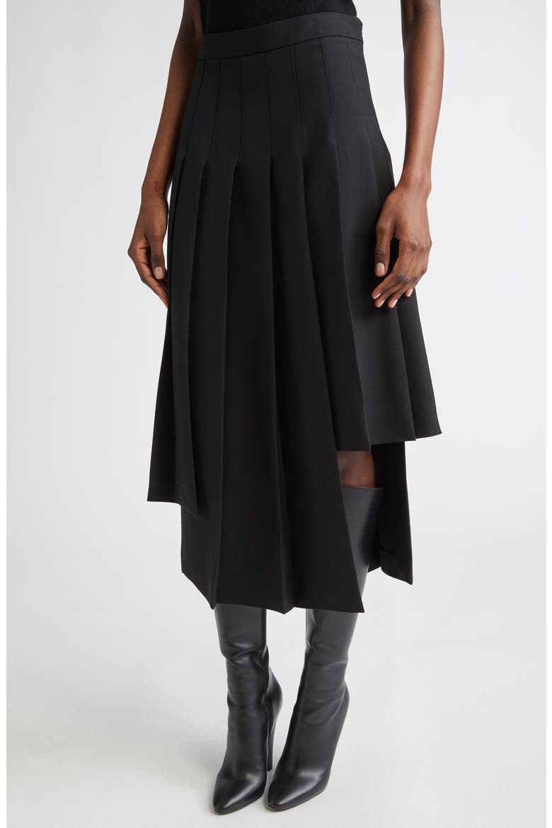 Asymmetric Pleat Wool Skirt, Alternate, color, BLACK