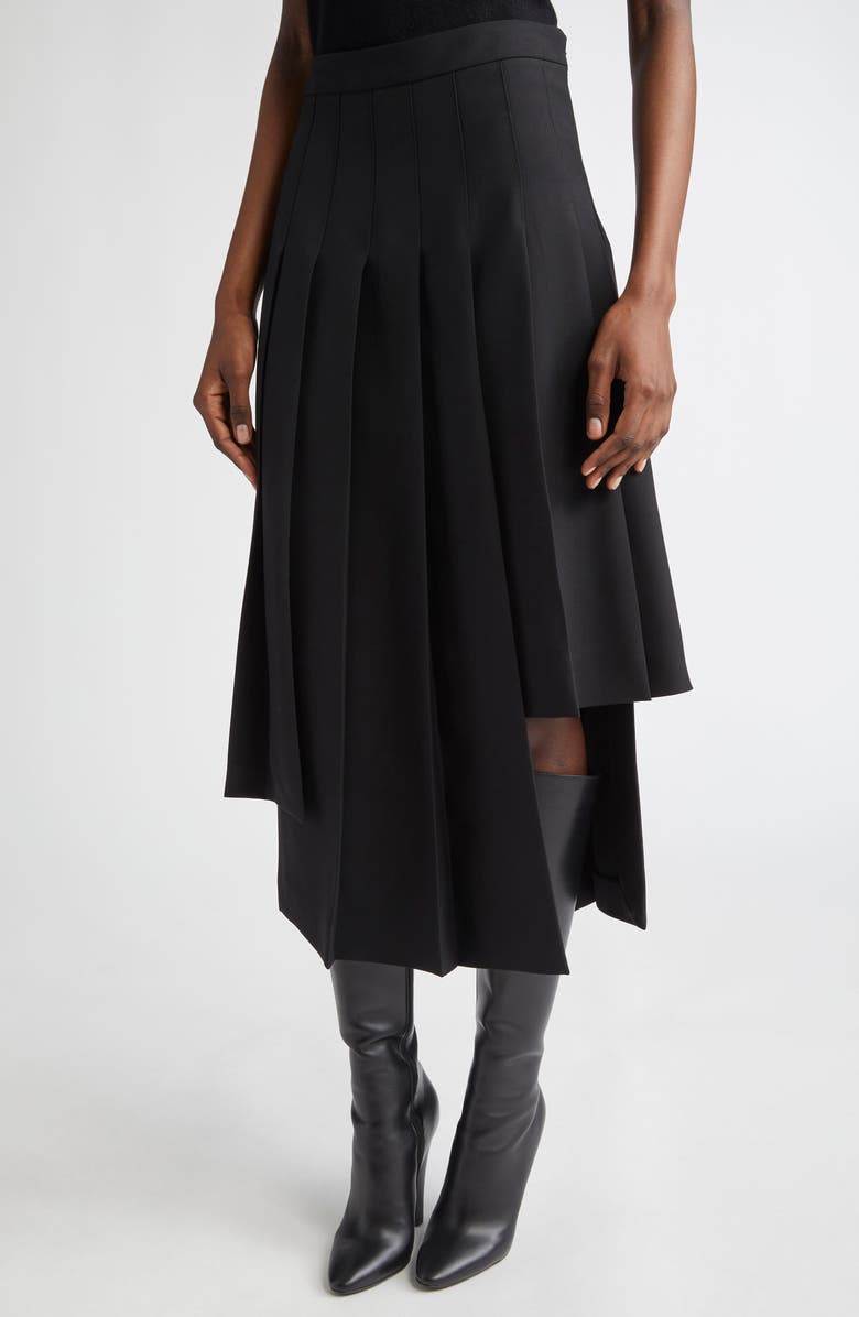 Michael Kors Collection Asymmetric Pleat Wool Skirt, Alternate, color, Black