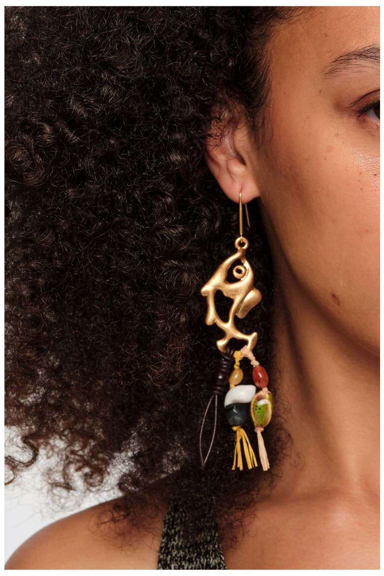 Metal And Ceramic Fish Earrings, Alternate, color, GOLD