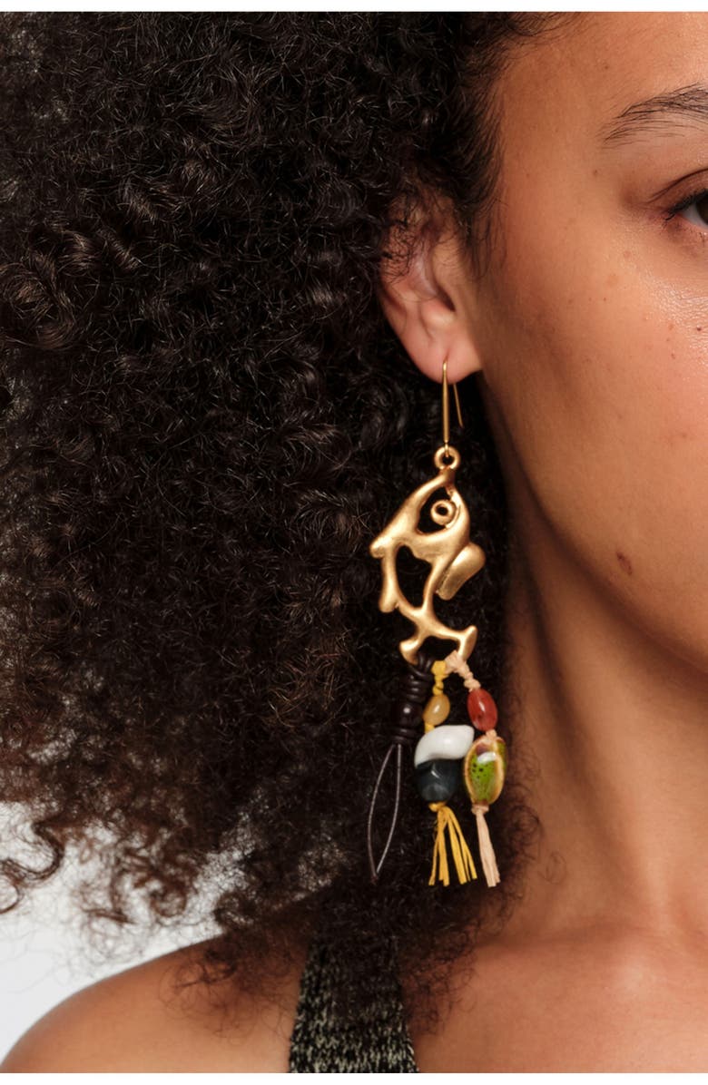 Bimba y Lola Metal And Ceramic Fish Earrings, Alternate, color, Gold