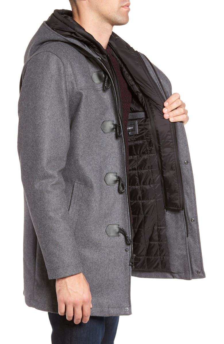 Black Rivet Wool Blend Hooded Duffle Coat, Alternate, color,