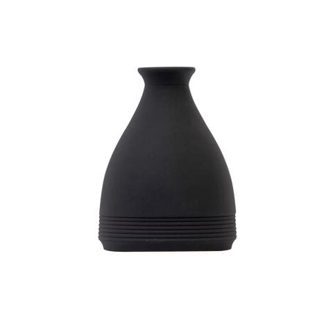 10-in Cone Stone Vase Black Matte