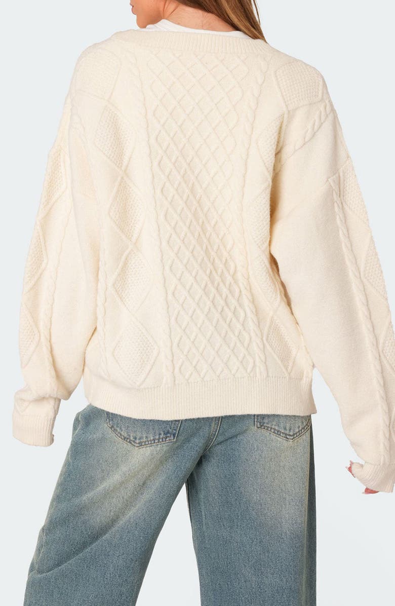 EDIKTED Rory Oversize Cable Stitch Cardigan, Alternate, color, Cream