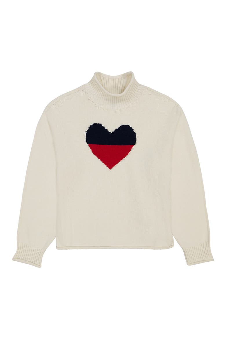Kids' Heart Flag Roll Neck Sweater, Main, color, NATURAL