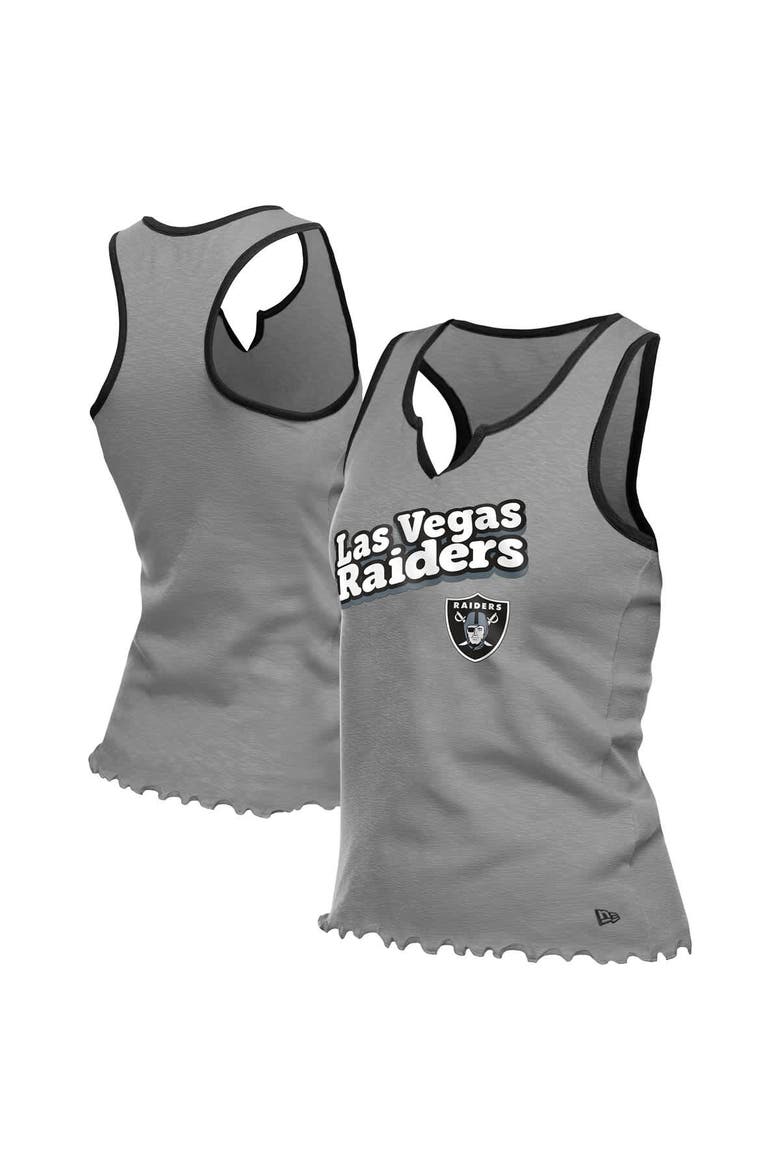 Women's New Era  Silver Las Vegas Raiders Lettuce Hem Notch Neck Tri-Blend Tank Top, Main, color, Silver