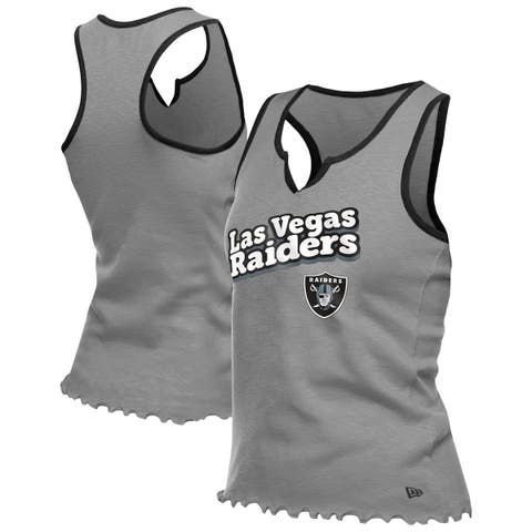 Women's New Era  Silver Las Vegas Raiders Lettuce Hem Notch Neck Tri-Blend Tank Top