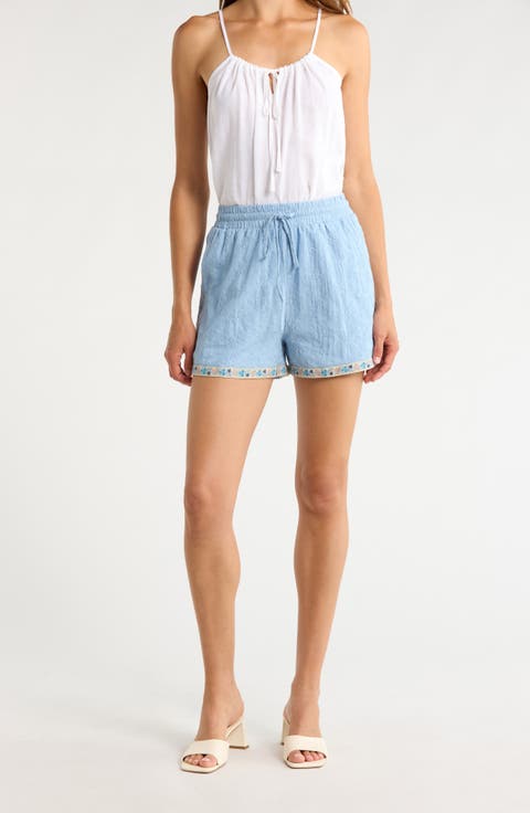 Marcy Embroidered Cotton High Waisted Shorts