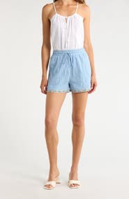 SUGARLIPS Marcy Embroidered Cotton High Waisted Shorts