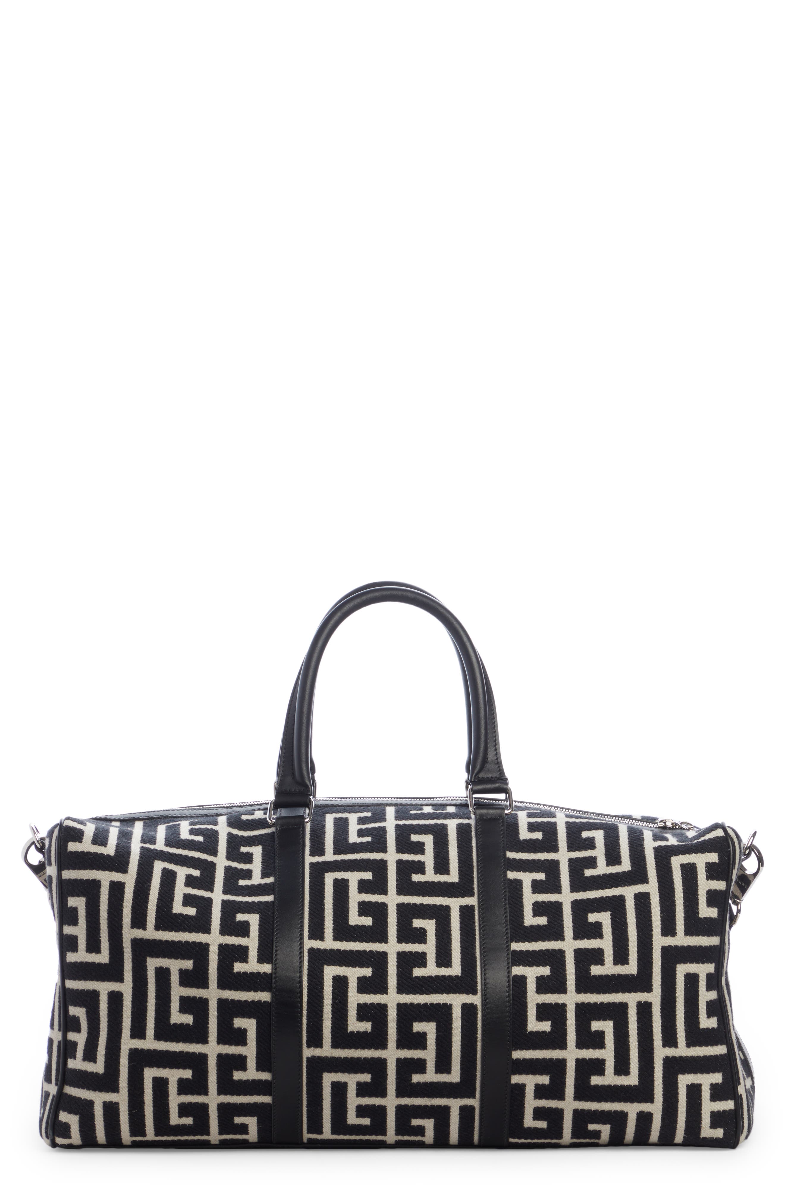 Balmain Voyage Monogram Jacquard Duffle Bag, Main, color, 