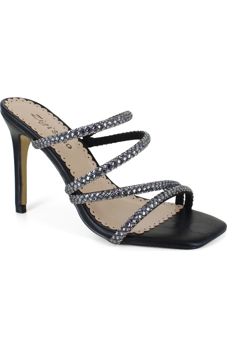 ZIGISOHO Rhinestone Strap Stiletto Sandal, Main, color, Black Suedette