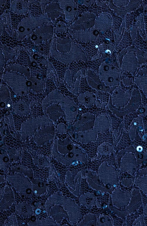 Shop Sl Fashions Slny Floral Lace Sequin Cardigan & Dress Set In Navy