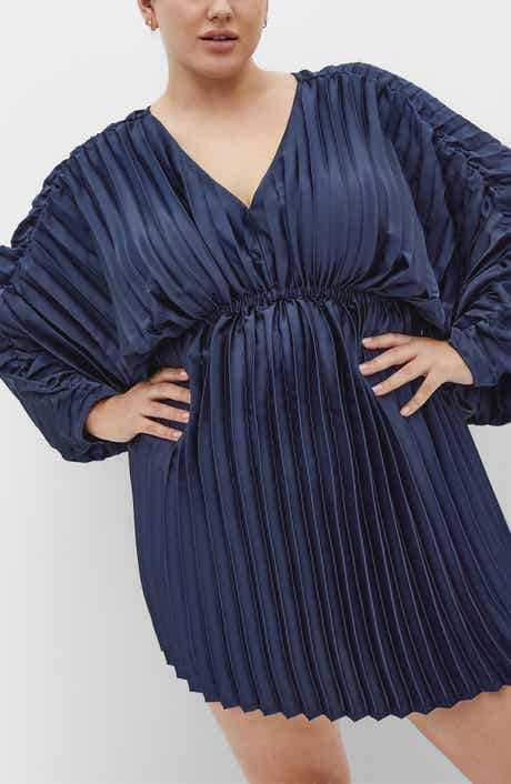 City Chic Chloe Pleated Long Sleeve Satin Minidress