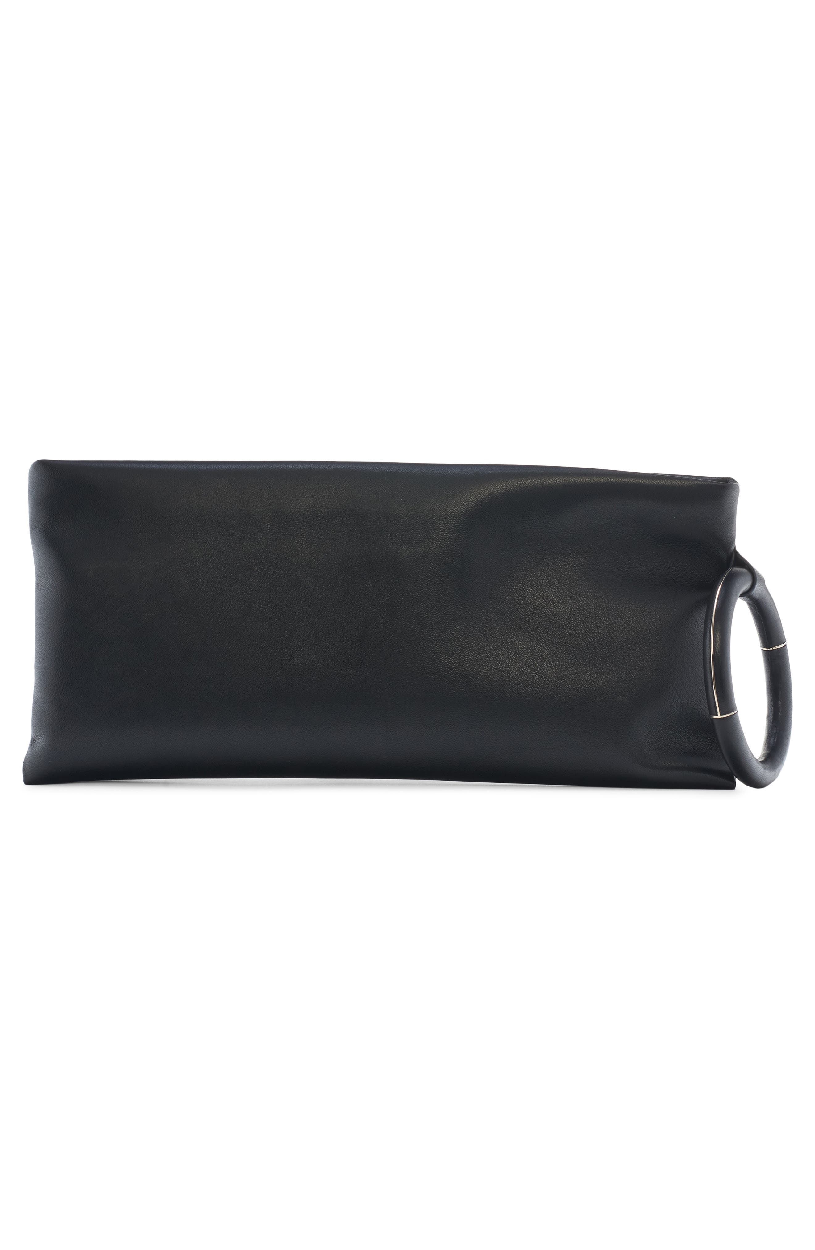 TOM FORD T-Ring Leather Clutch, Alternate, color, Naa Black