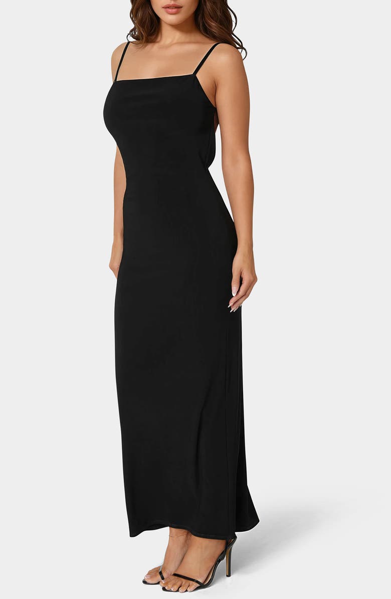 bebe Open Back Maxi Dress, Alternate, color, Black