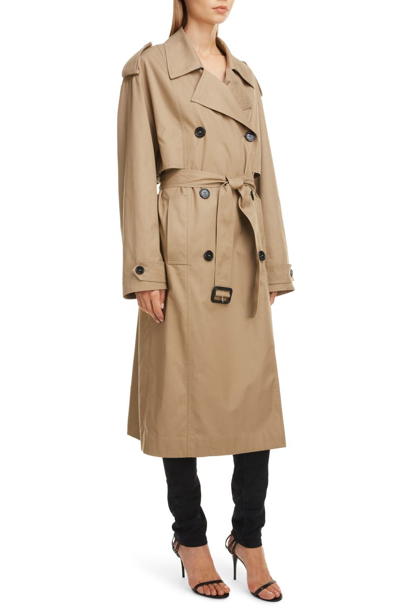 Saint Laurent Contrast Cuff Trench Coat, Alternate, color, 
