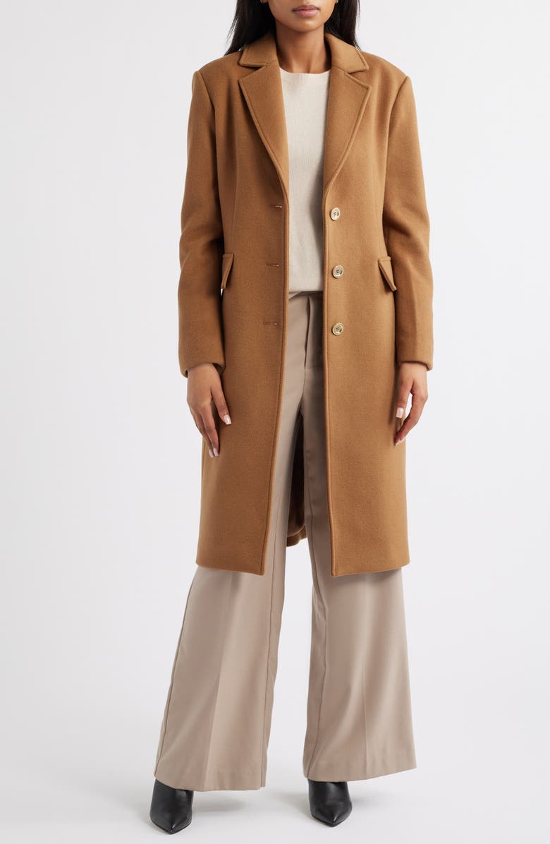 Michael Kors Fitted Longline Coat, Alternate, color, Dark Camel