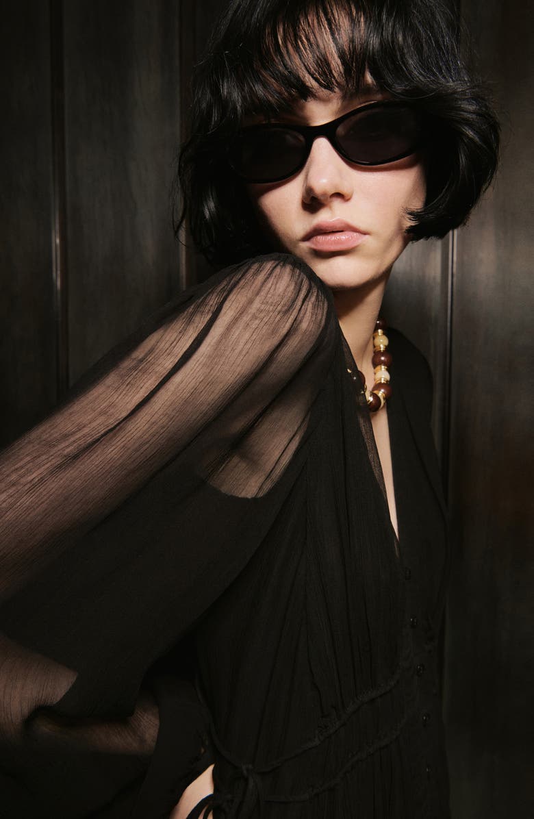 MANGO Long Sleeve Chiffon Maxi Dress, Alternate, color, Black