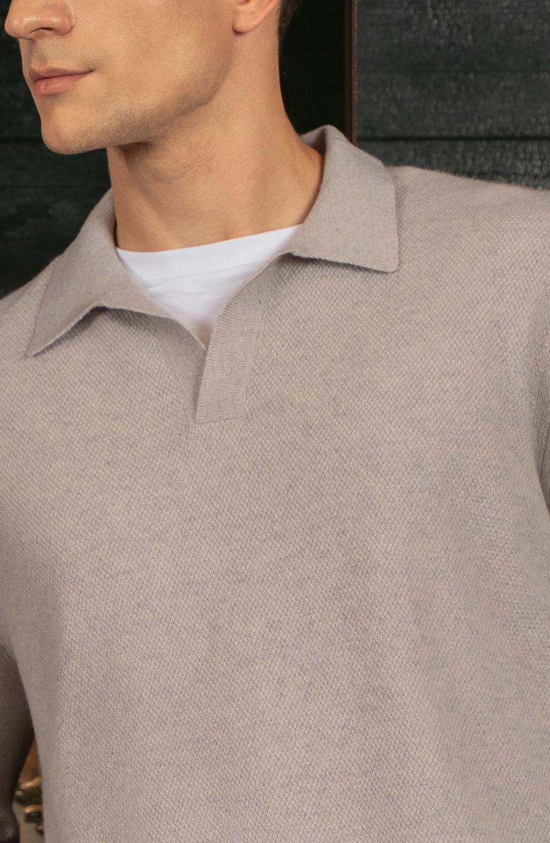 Italic Olivier Birdseye Cashmere Long Sleeve Polo, Alternate, color, Toasted Oat